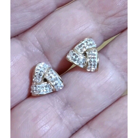 Designer Jordan Mom Gold Tone 925 Sterling Silver Love Knot Sparkly Earrings - Picture 7 of 8